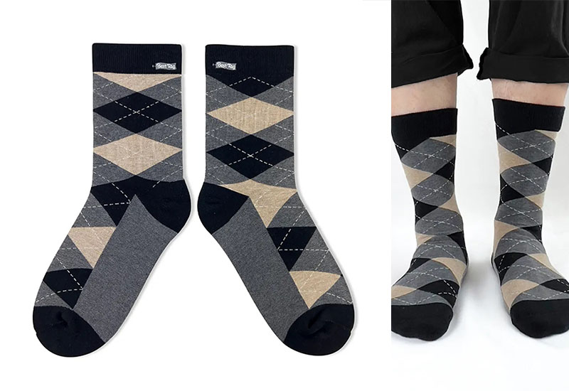 經典菱格紋-灰米棕 厚襪款(2種尺寸)